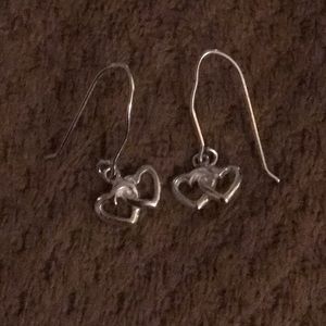 Silver Locking Hearts Dangling Earrings